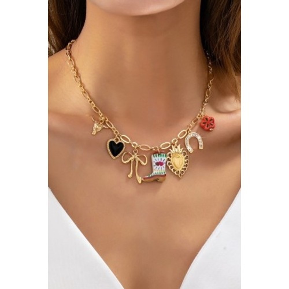 WESTERN BOOT HORSESHOE HEART MULTI
CHARM NECKLACE